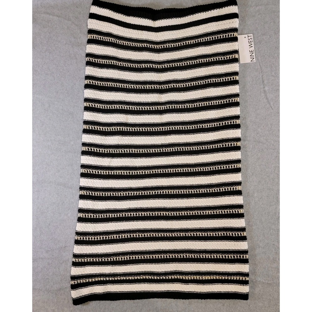 Nine West women's black and white striped knit midi skirt